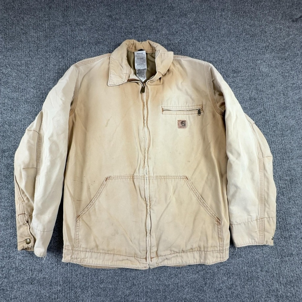Carhartt Jacket Mens Small Beige Canvas Full Zip Bomber Workwear Lined Pockets